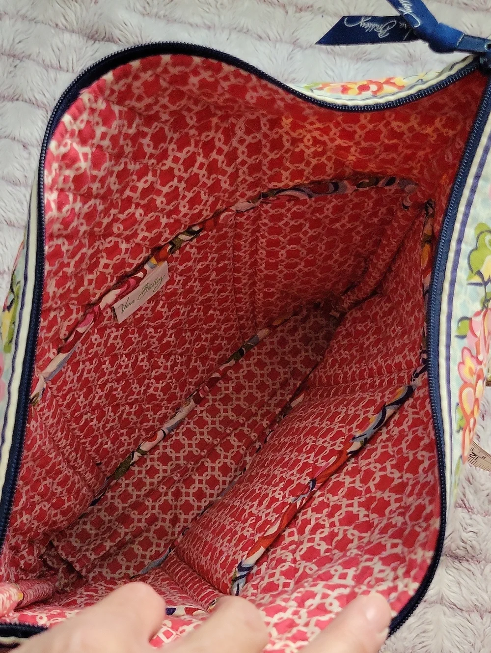 Vera Bradley Red Blue Yellow Large Vera Tote in Hope Garden Retired 2009 Pattern